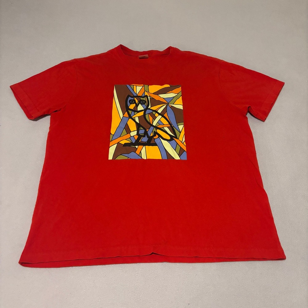 OVO Octobers‎ Very Own Mens Stained Glass Owl Graphic T-Shirt Red XL Casual